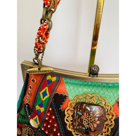 Mary Frances Shoulder Bag Boho Festival Beaded Embroidered Vibrant Small Stunner - Picture 3 of 15